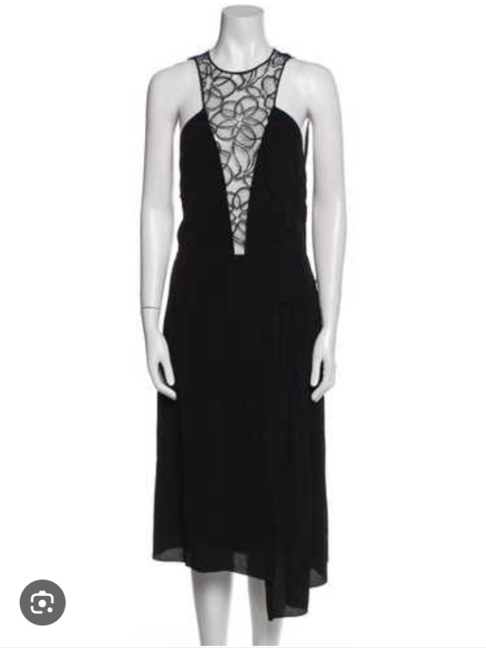 Nina Ricci Black Lace Inset Halter Midi Dress Open Back Draped Skirt Size 38 US6